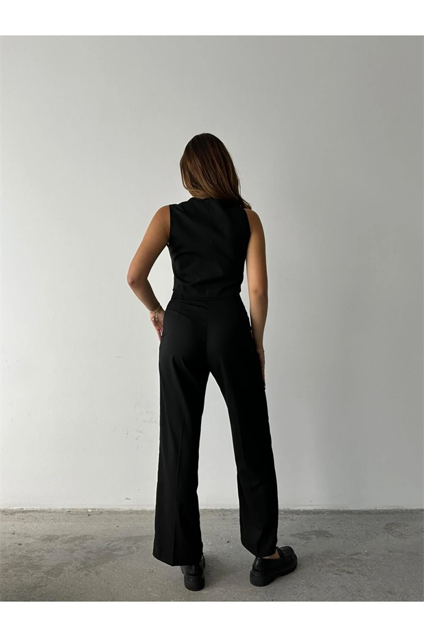 Poliviskon Palazzo Pantolon Siyah - Siyah