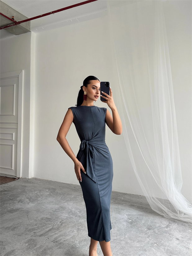 Yandan Bağlamalı Elbise - Antrasit