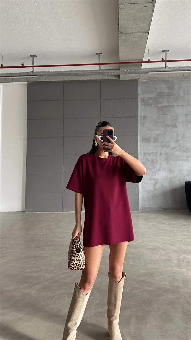 Yan Yırtmaç Oversize Basic - Bordo
