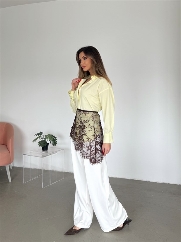 Gizli Pat Düğmeli Gömlek - Sarı