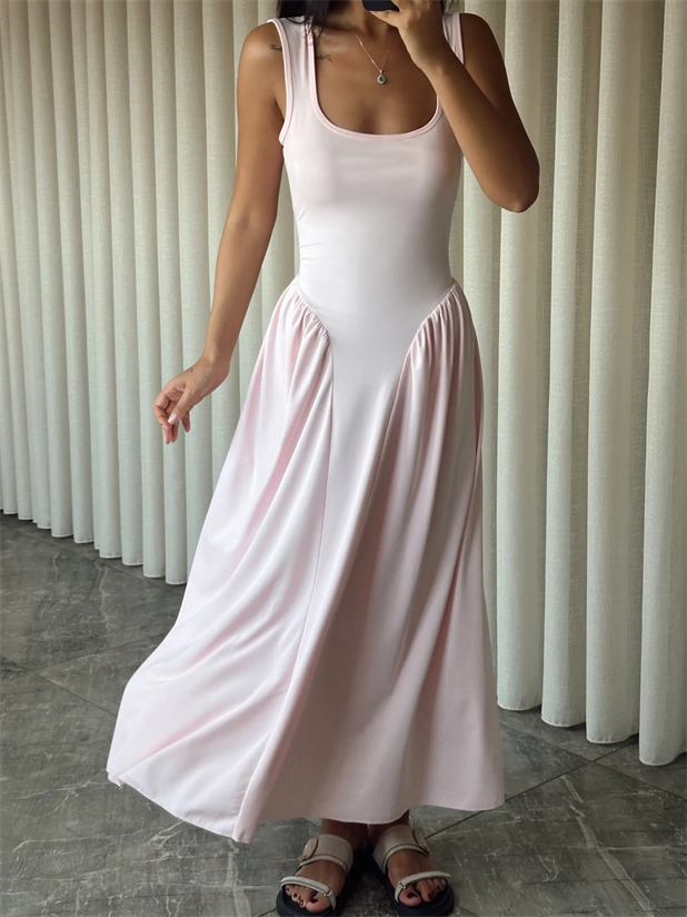 Korse Detaylı Midi Elbise - Pembe