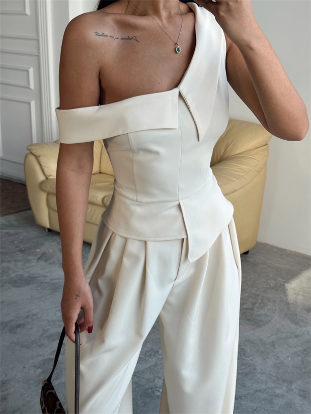 Tek Omuz Büstiyer - Krem