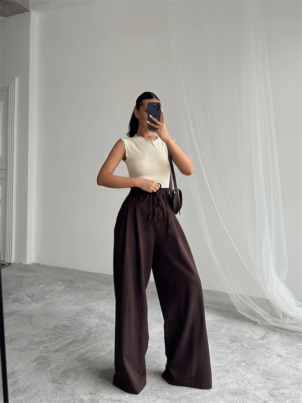 Beli İp Ve Lastikli Palazzo - Kahve