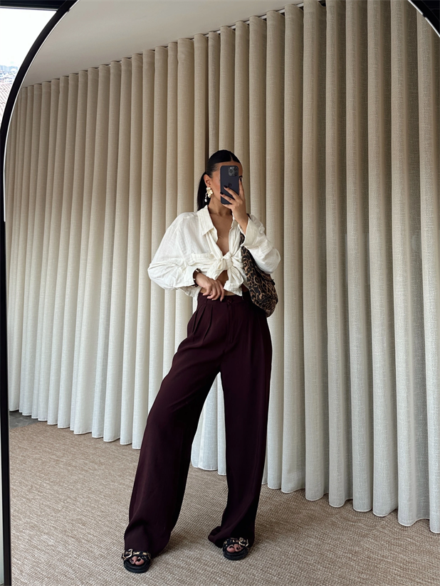 Modal Üç Pile Palazzo  - Kahverengi