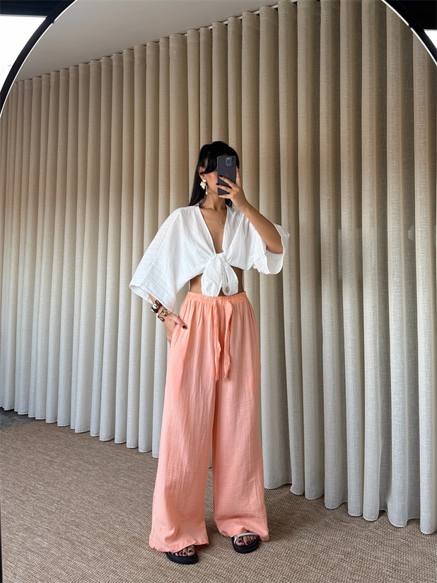 Müslin Kumaş Pantolon - Turuncu