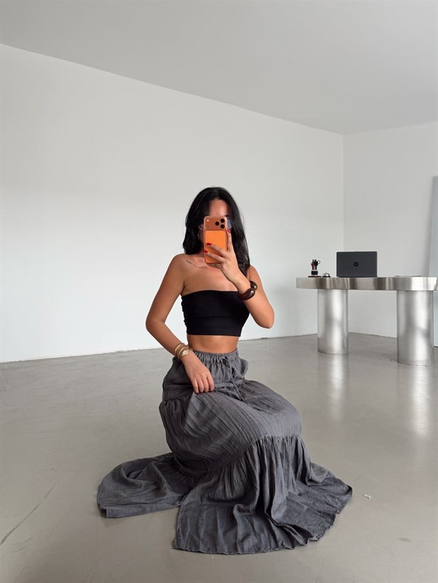 Katlı Maxi Etek - Antrasit