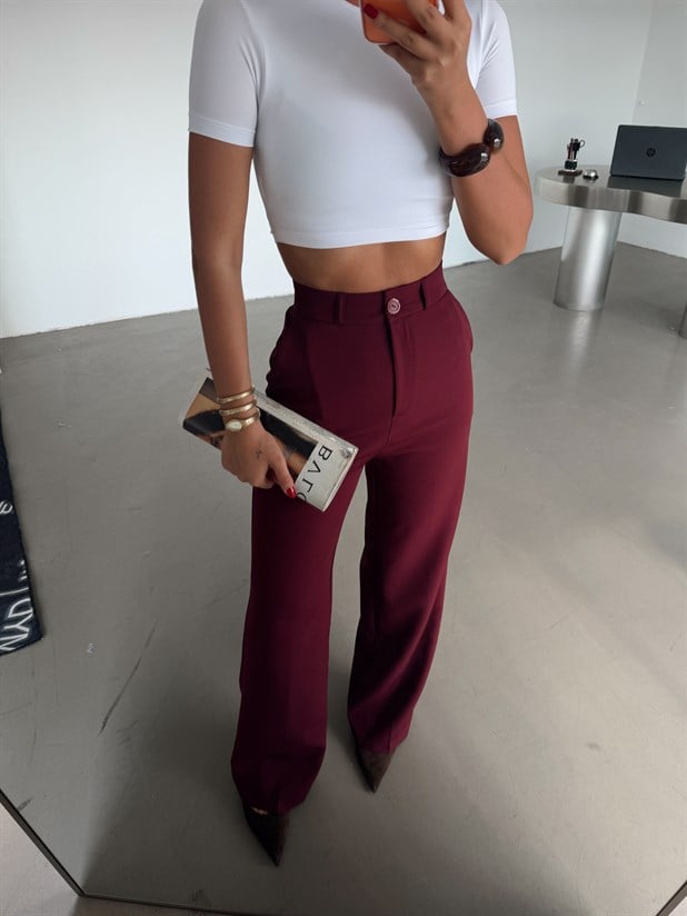 Pilesiz Palazzo Pantolon - Bordo