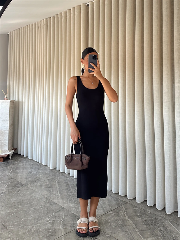 Sıfır Kol Modal Kumaş Elbise - Siyah