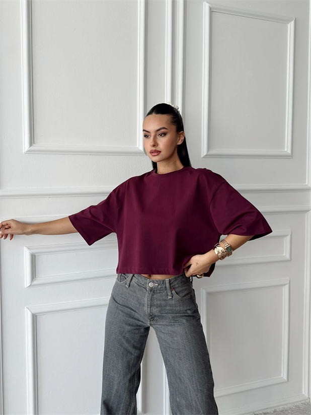 Oversize Basic Crop - Bordo
