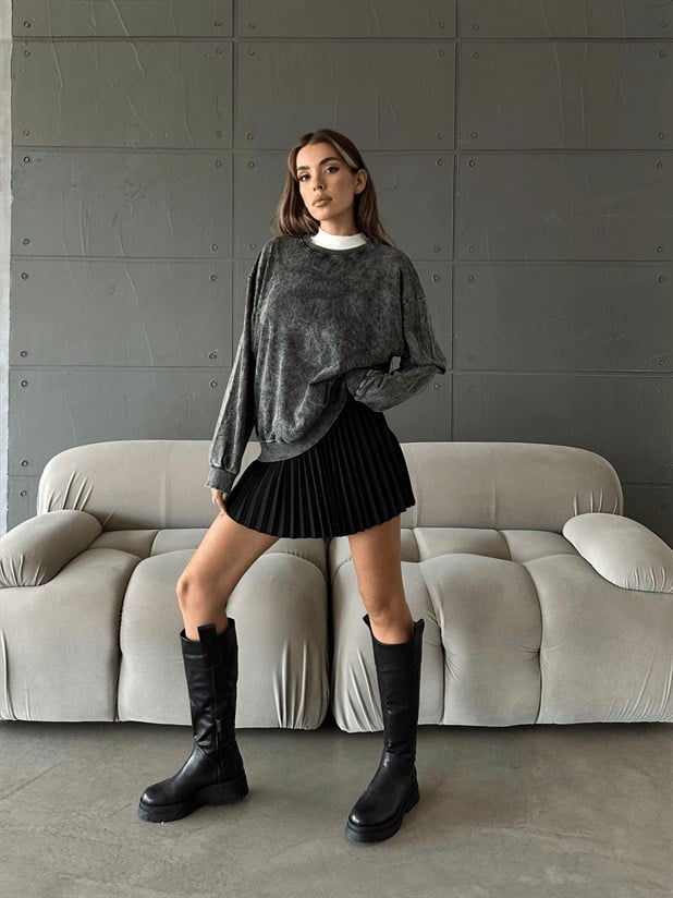 Oversize Yıkama Sweatshirt -Antrasit