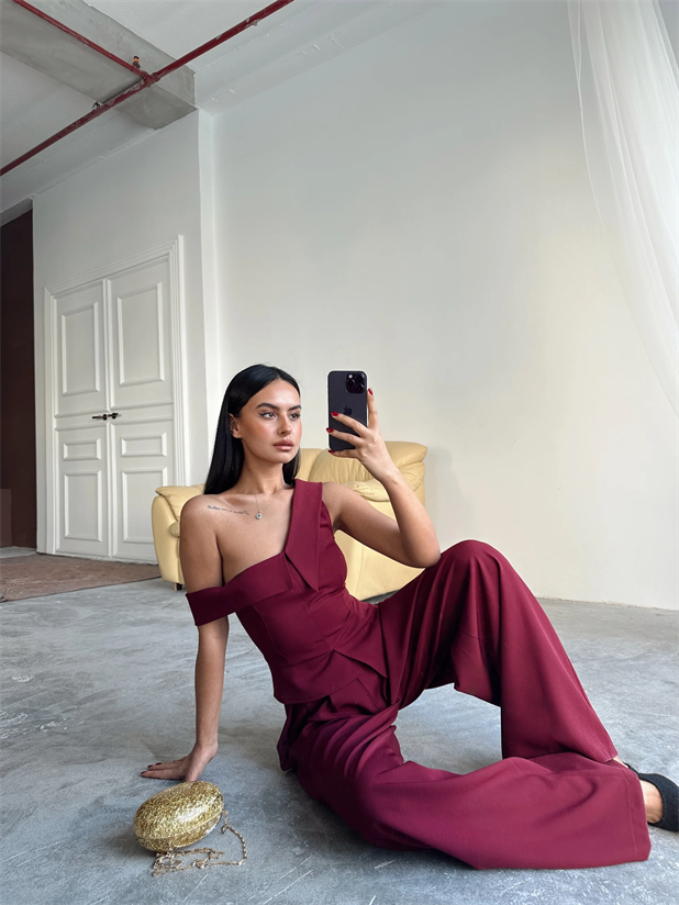 Tek Omuz Büstiyer - Bordo