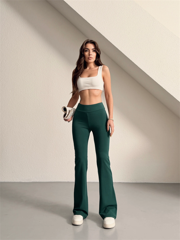 İspanyol Paça Tayt Pantolon - Zümrüt Yeşili