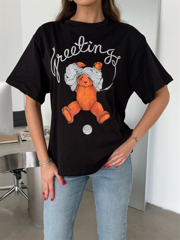 Bear Baskılı Basic - Siyah