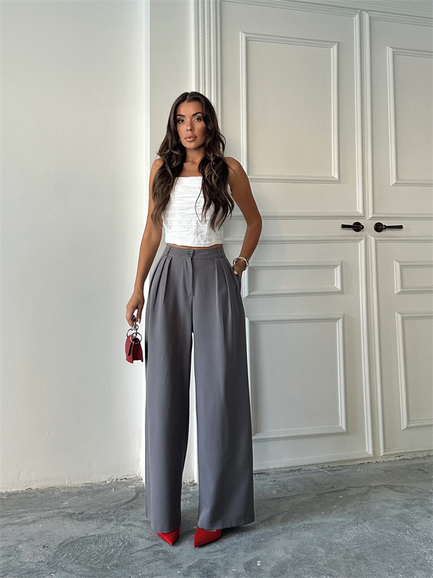 Üç Pile Palazzo Pantolon - Füme