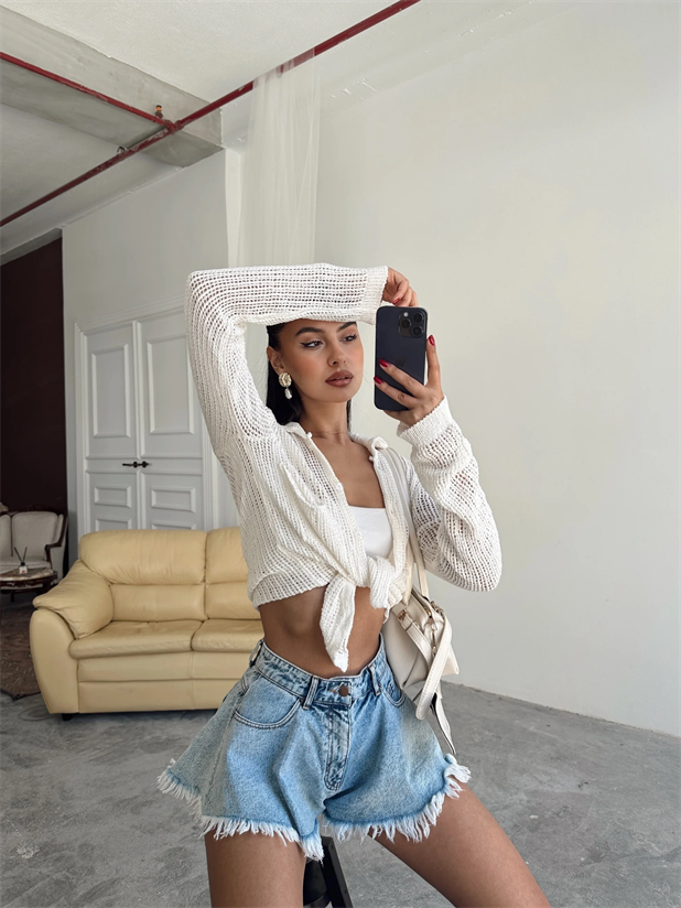 Elena Triko Ajur Hırka Ekru - Ekru