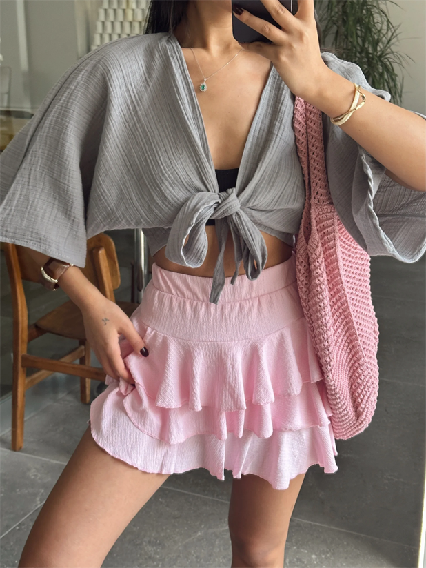 Müslin Kimono Bluz - Gri