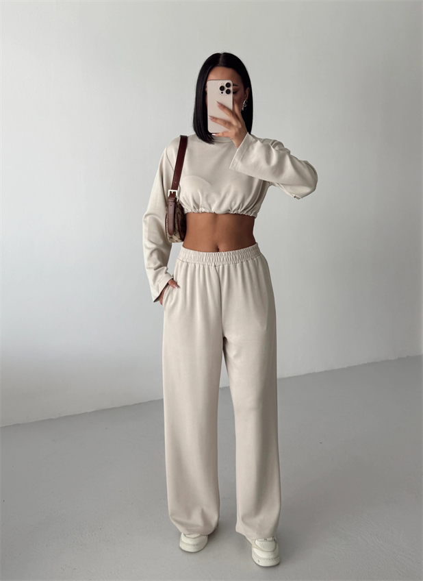 Bağcık Detay İkili Eşofman Takım Taş - Taş