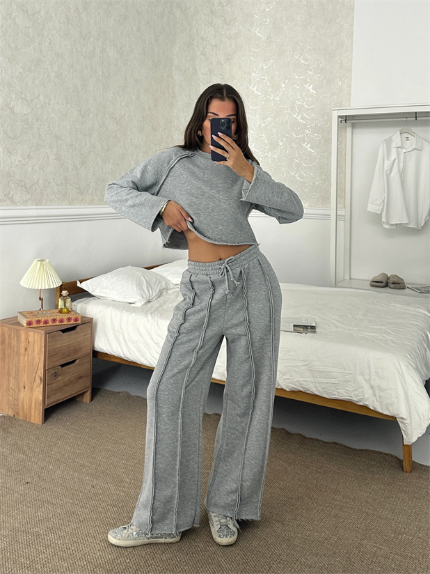 Uzun Kol Ters Dikiş Takım - Gri