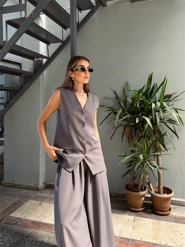 Taila Dört Düğme Yelek Füme - Füme