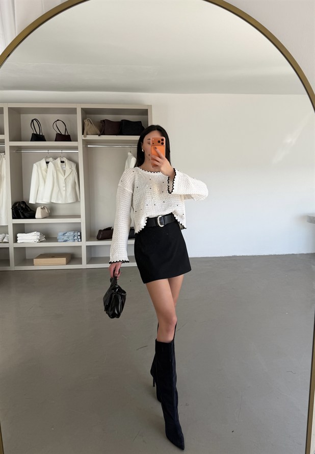 İnci Detaylı Triko - Ekru