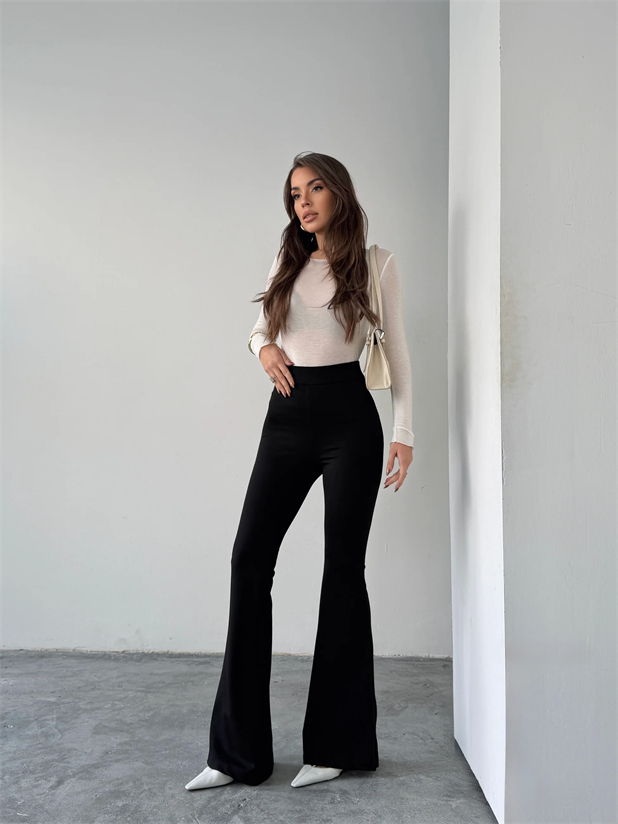 Çelik Örme İspanyol Pantolon  - Siyah