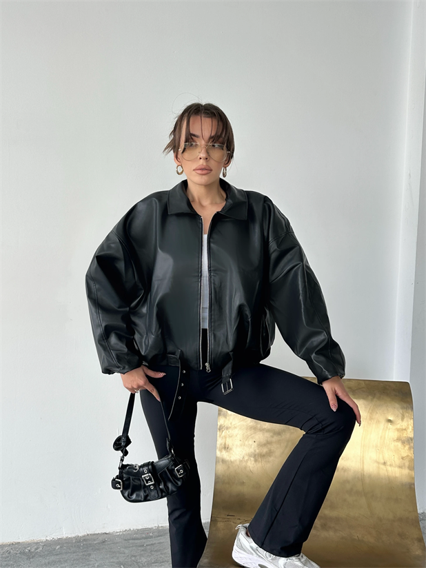 Bomber Deri Ceket - Siyah