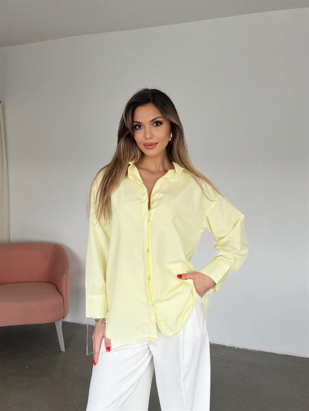 Gizli Pat Düğmeli Gömlek - Sarı