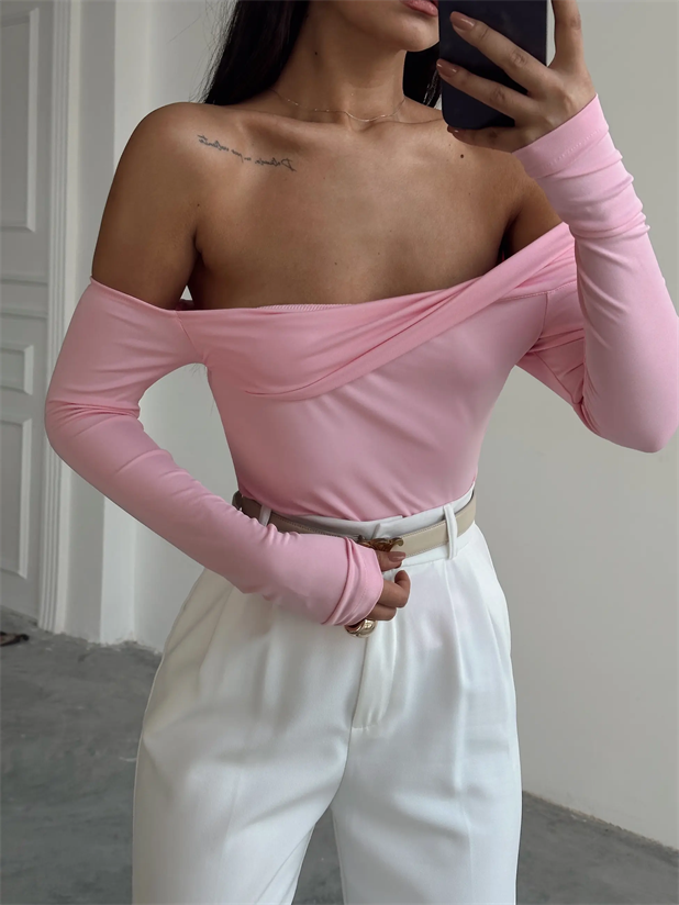 Yaka Katlama Bluz  - Pembe