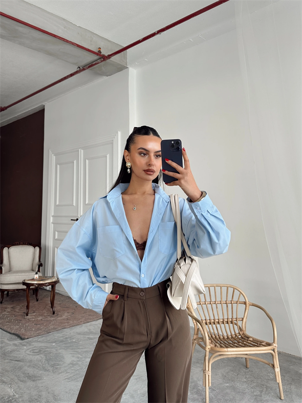 Süs Dikiş Detay Gömlek - Bebe Mavi