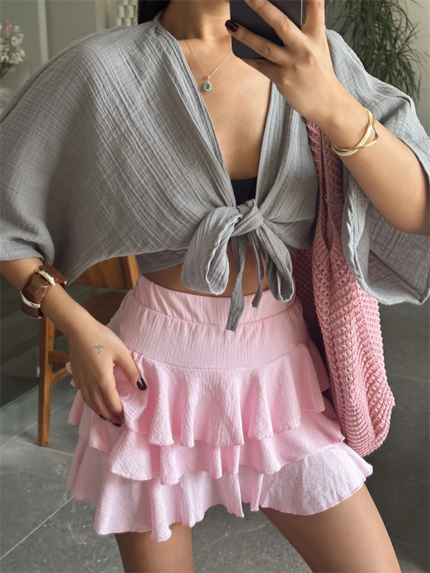 Müslin Kimono Bluz - Gri