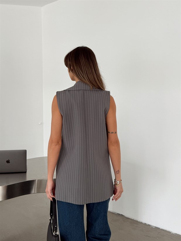 Ceket Yaka Line Yelek - Füme