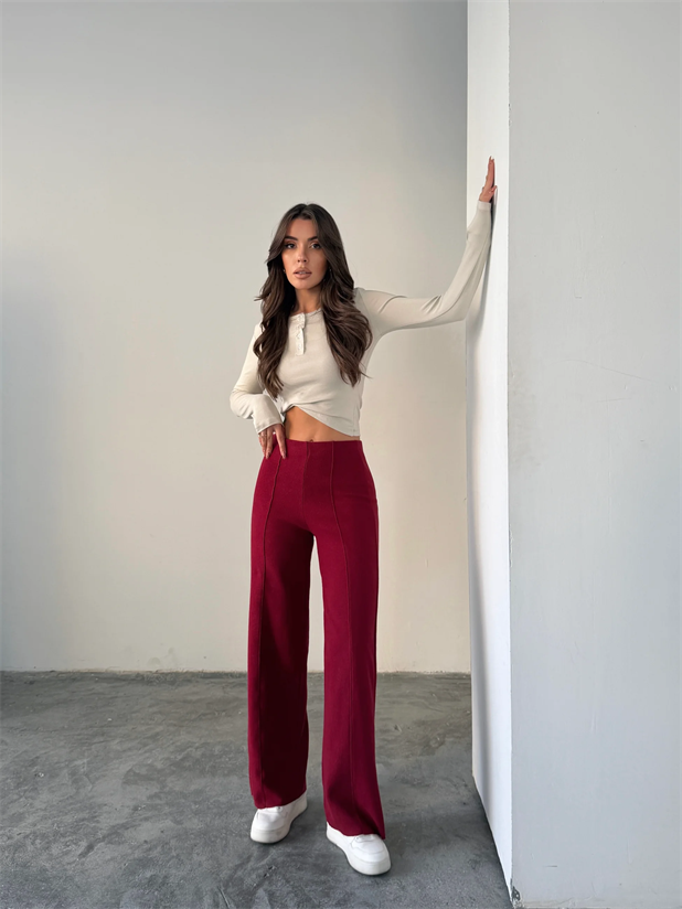 Çimalı Bel Lastik Selanik Pantolon - Bordo
