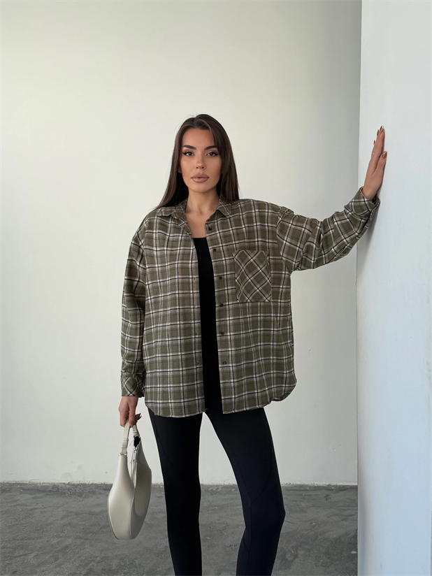 Tek Cep Ekose Gömlek - Haki