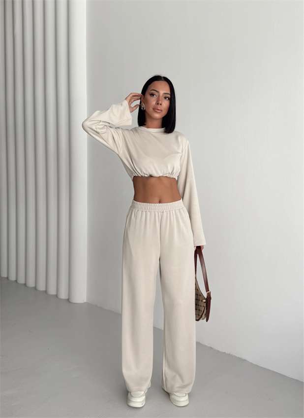 Bağcık Detay İkili Eşofman Takım Taş - Taş