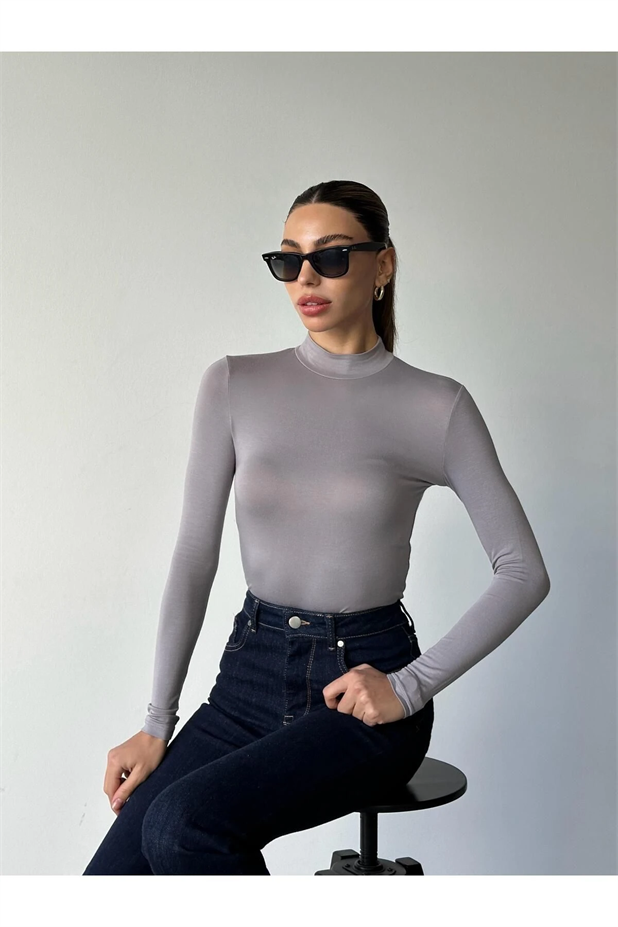 Dik Yaka Balıkçı Bluz Füme - Füme