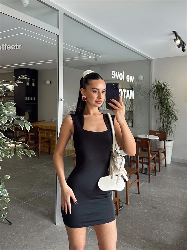 Lana Mini Elbise Siyah - Siyah