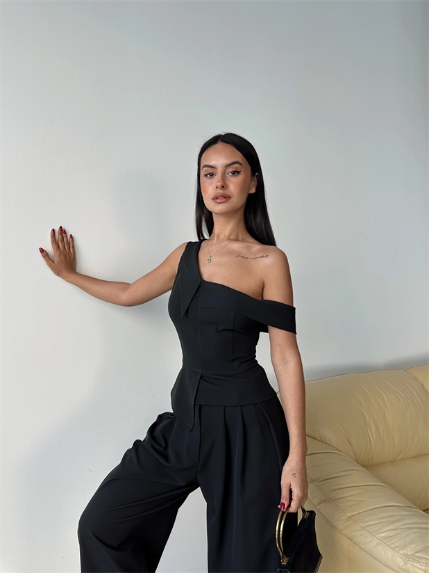 Tek Omuz Büstiyer - Siyah