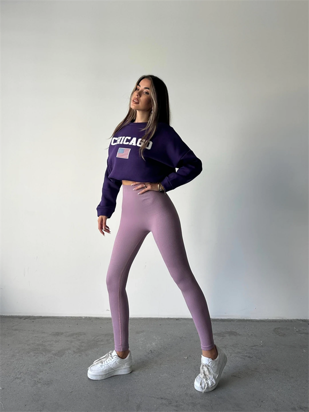 Toparlayıcı Fitilli Tayt - Gül Kurusu