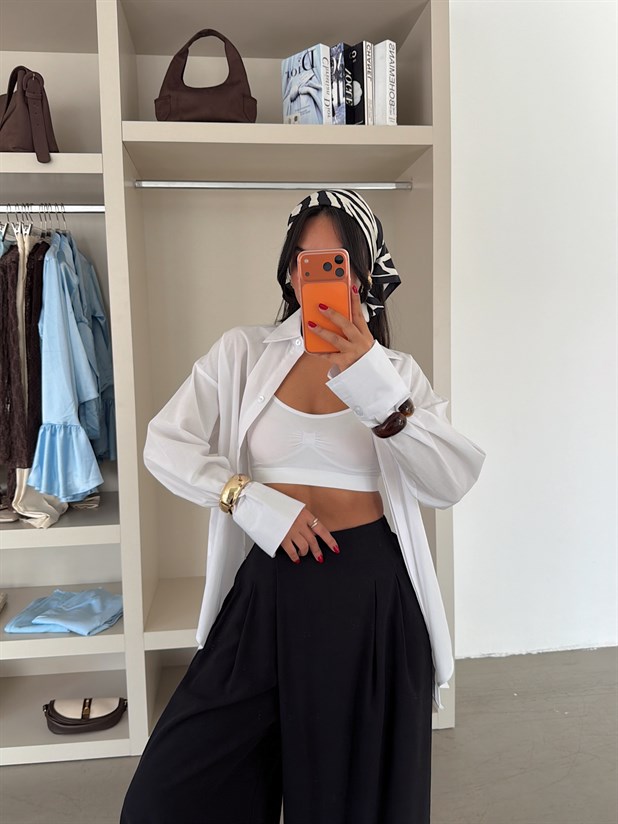 Etek Görünümlü Bol Paça Pantolon - Siyah