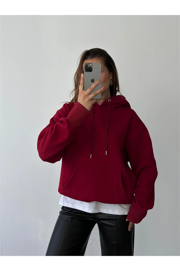 Kanguru İpli Sweat Bordo - Bordo