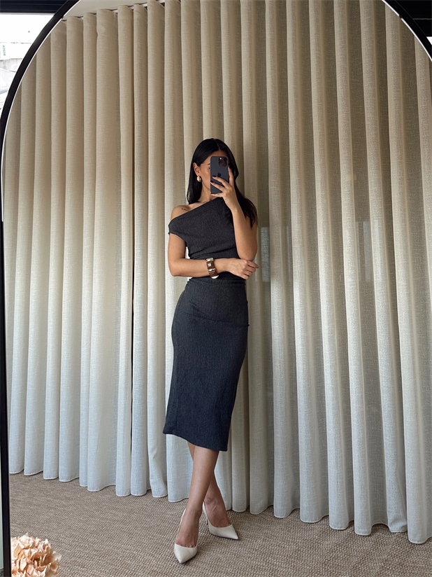 Yanları Drapeli Sıfır Kol Elbise - Antrasit