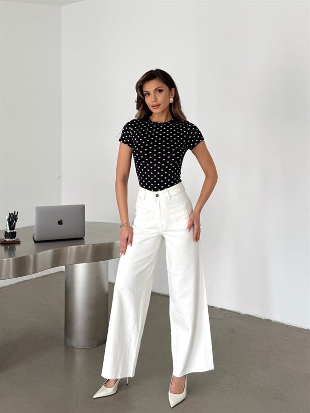 Çift Cep Palazzo Jean - Ekru