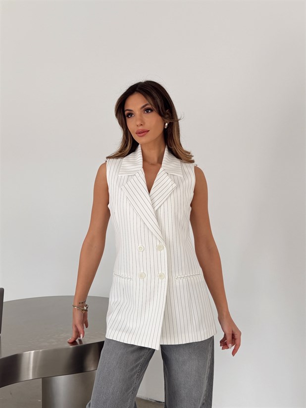 Ceket Yaka Line Yelek - Ekru