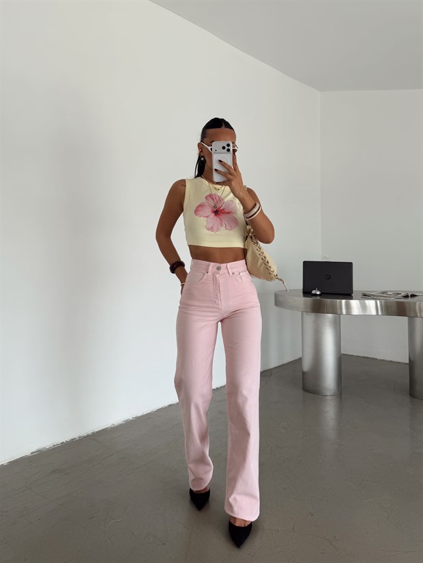 Renkli Palazzo Pantolon - Pembe
