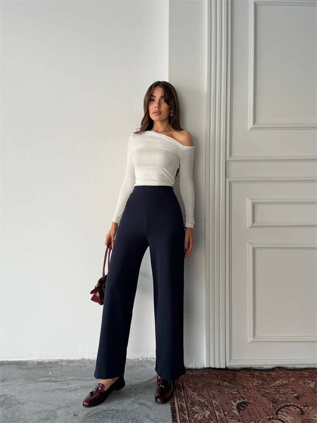 Bel İçten Lastik Kumaş Pantolon  - Lacivert