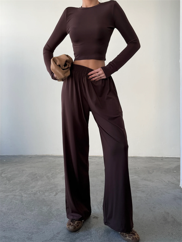 Uzun Kol Bisiklet Yaka Takım  - Kahve