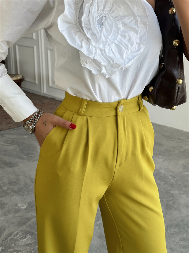 My Palazzo Kumaş Pantolon - Yağ Yeşili