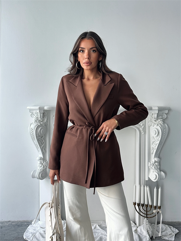 Bağlama Detay Ceket - Kahve