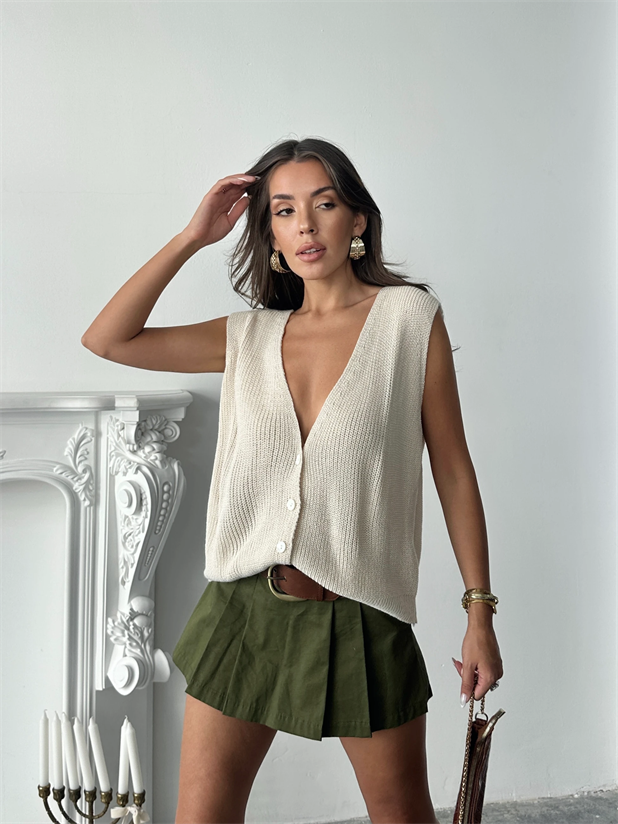 Dört Düğme Selanik Yelek - Taş