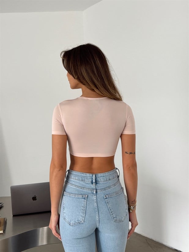 Çift Kat Crop Basic - Pudra Pembe